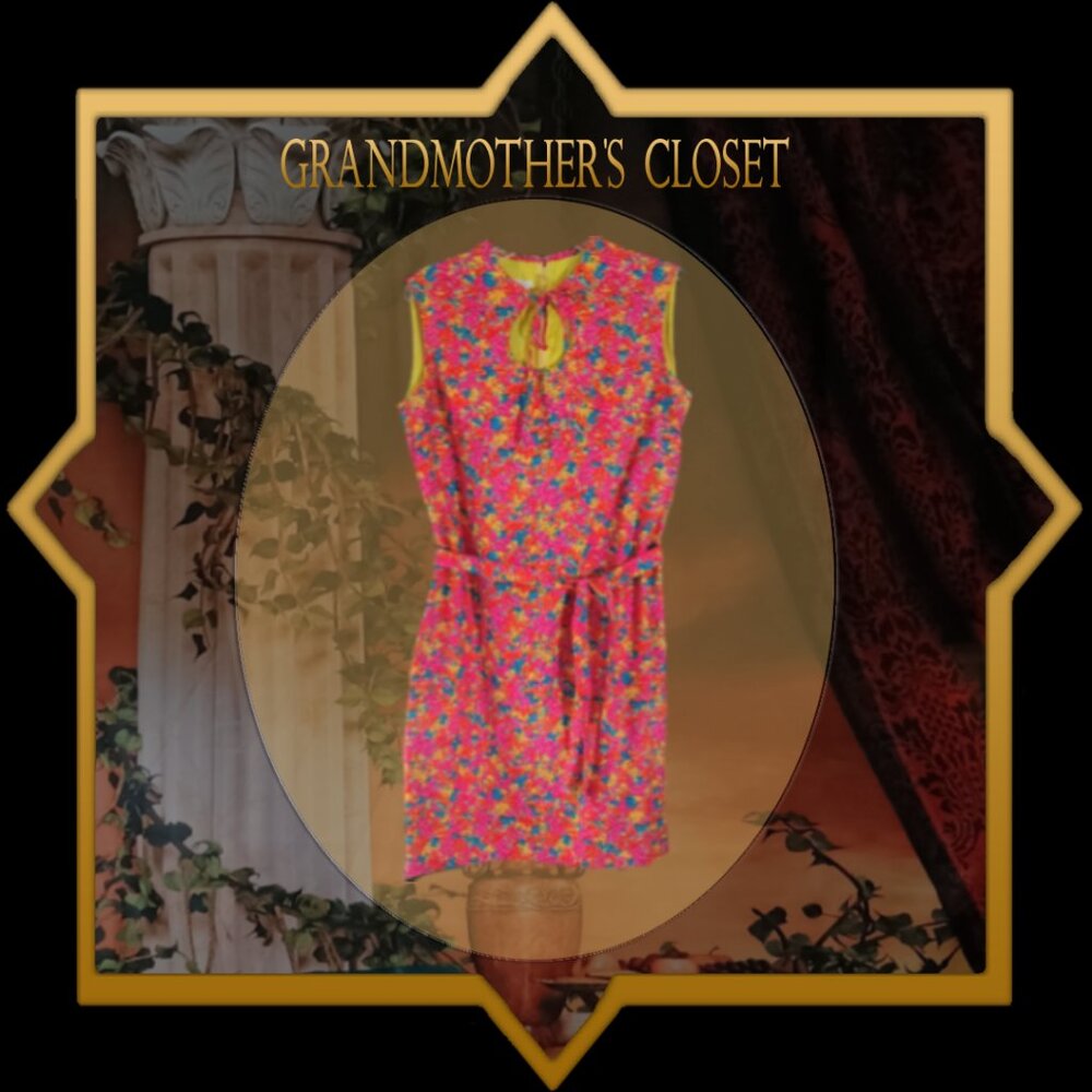 EUC: Vintage 60s Hong Kong Red & Orange Floral Cotton Midi Dress Size see desc